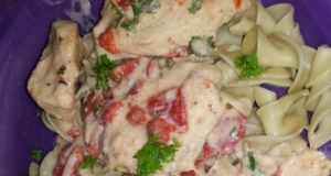 Pasta with Chicken and Roasted Pepper Cream Sauce (Lighter)