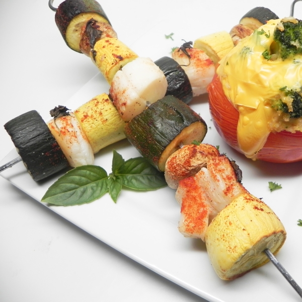 Mamita's Mojito Scallop Kabobs with Stuffed Tomatoes