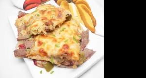 Philly-Cheesesteak Shepherd's Pie with Spaghetti Squash Topping