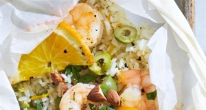 Shrimp and Rice Packets with Olives and Oranges