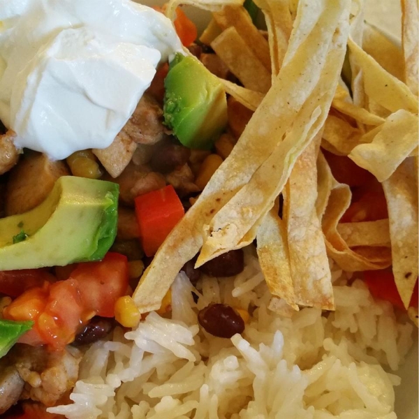 Coconut Lime Rice Bowl with Roasted Corn, Jalapenos, and Chicken