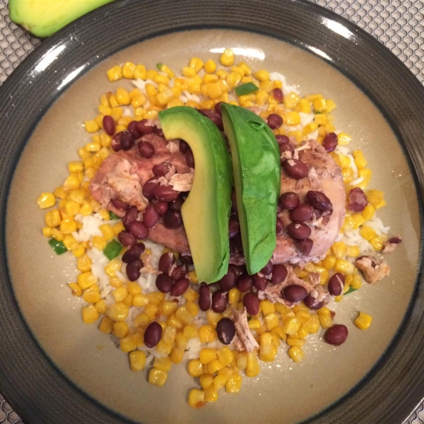 Coconut Lime Rice Bowl with Roasted Corn, Jalapenos, and Chicken