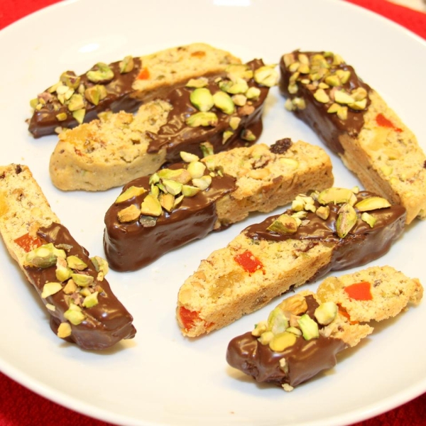 Chocolate-Dipped Pistachio Biscotti
