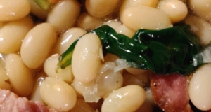 Navy Beans and Greens with Bacon and Garlic