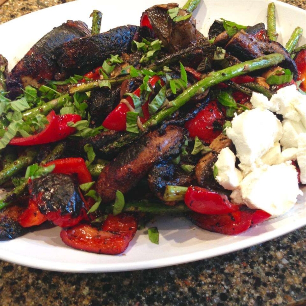 Great Grilled Smoky Vegetables with Avocado and Goat Cheese Crumbles