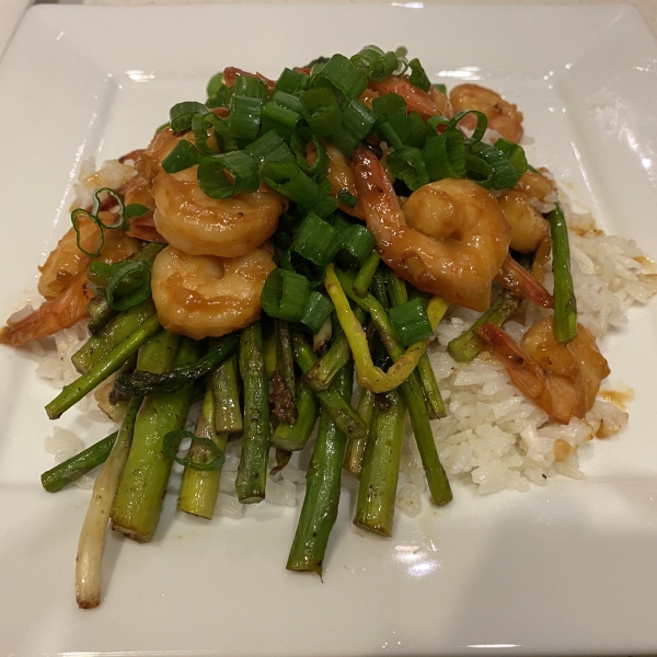 Grilled Teriyaki Prawns with Asparagus and Coconut Rice
