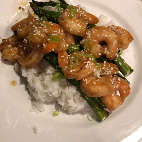 Grilled Teriyaki Prawns with Asparagus and Coconut Rice