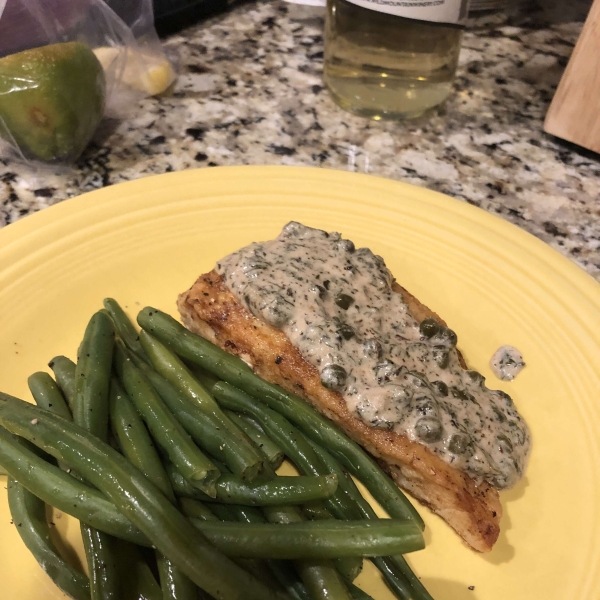 Pan-Fried Halibut Steak with Light Green Sauce