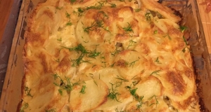 Cheddar Fennel Potato Gratin