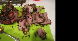 Stuffed Leg of Lamb with Balsamic-Fig-Basil Sauce