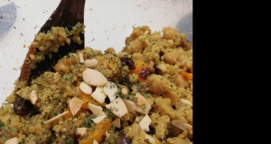 Pantry Curried Quinoa with Garbanzo Beans and Roasted Peppers