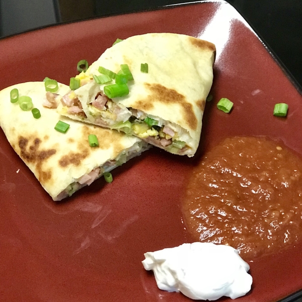 Jalapeno and Canadian Bacon Breakfast Quesadillas