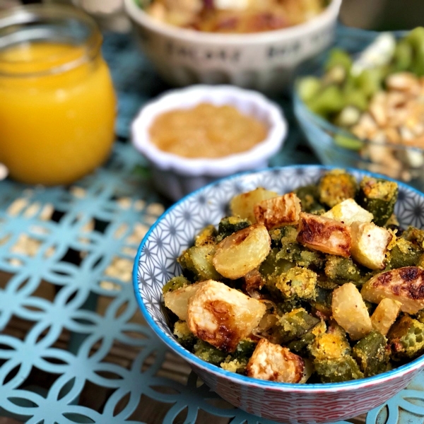 Okra and Kohlrabi Vegan Breakfast Hash