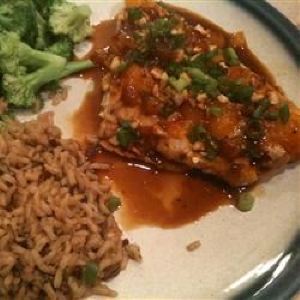 Baked Snapper with Mandarin Oranges, Cashews and Ginger