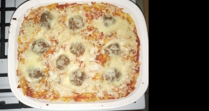 Easy Pasta Bake with Mostaccioli and Meatballs