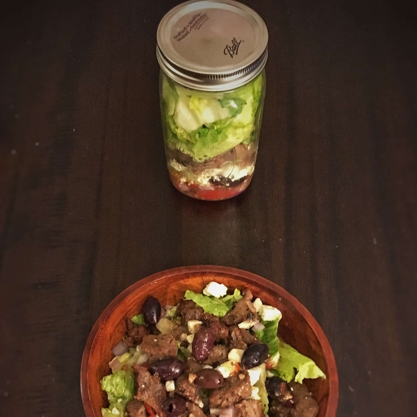 Greek Mason Jar Steak Salad