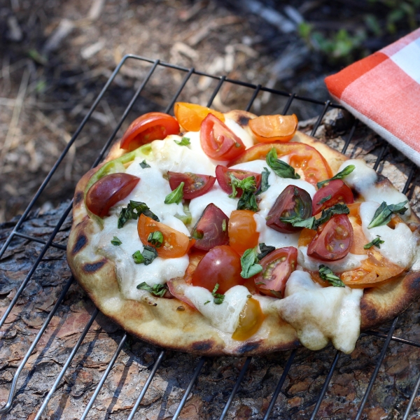 Campfire Caprese Naan Pizza
