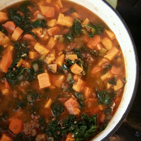 Paleo Chorizo Sweet Potato and Kale Stew