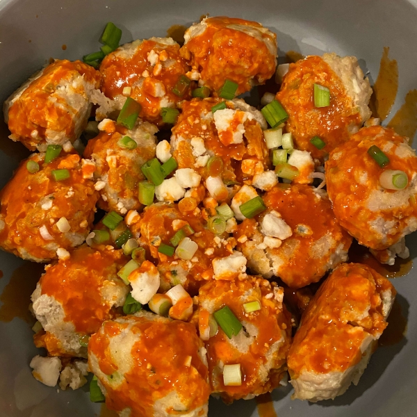Feta-Stuffed Cocktail Buffalo Chicken Meatballs
