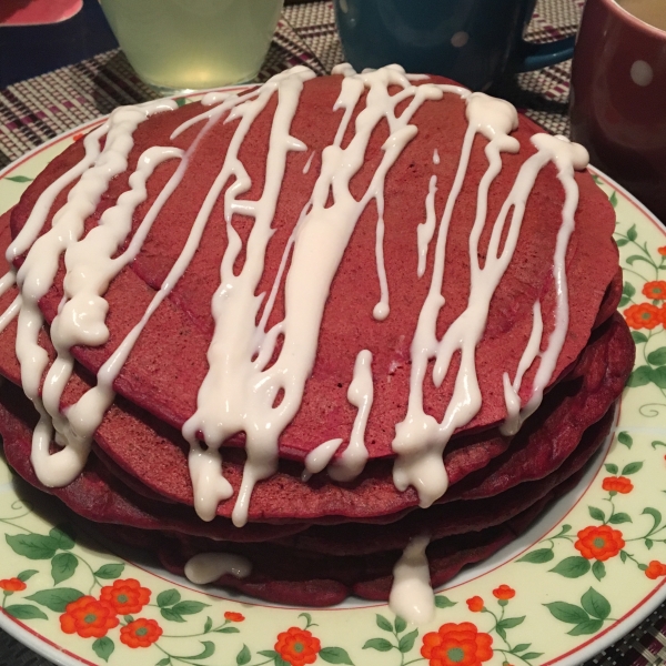 Red Velvet Pancakes with Cream Cheese Glaze