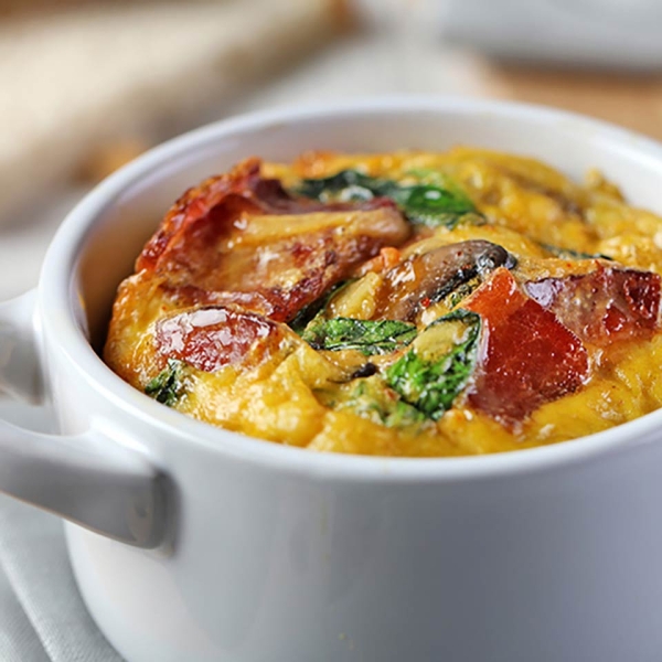 Bacon and Mushroom Frittata with Spinach and Gouda