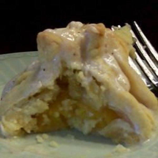 Fresh Peach Dumplings Served with Hard Sauce