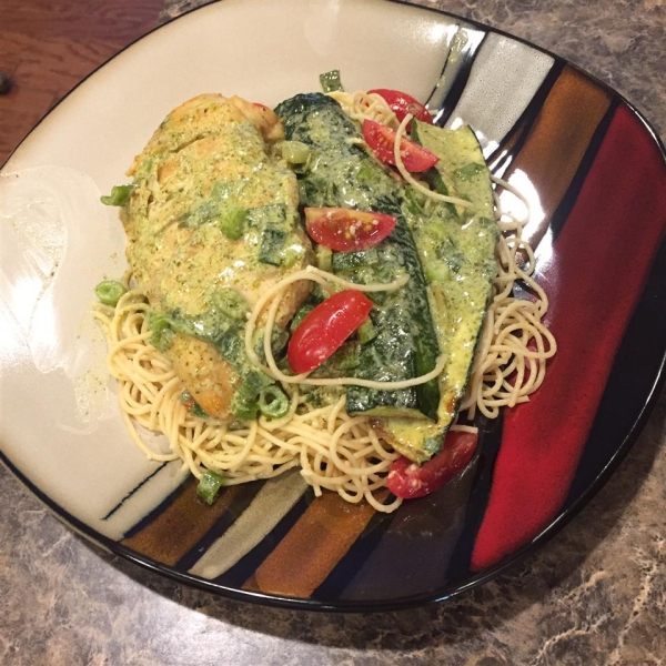 Lime Chicken with Cilantro Cream Sauce and Roasted Zucchini