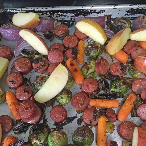 Sheet Pan Smoked Sausage, Apple, and Root Veggie Dinner