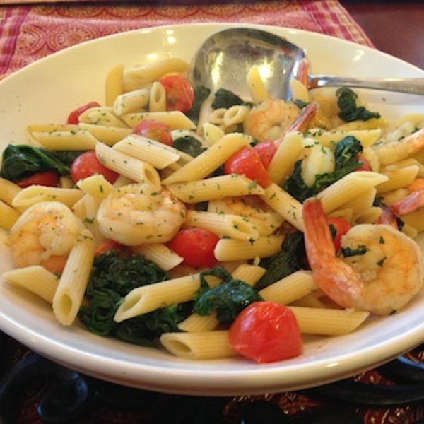 Sauteed Shrimp with Spinach, Tomatoes, and Spaghetti Squash