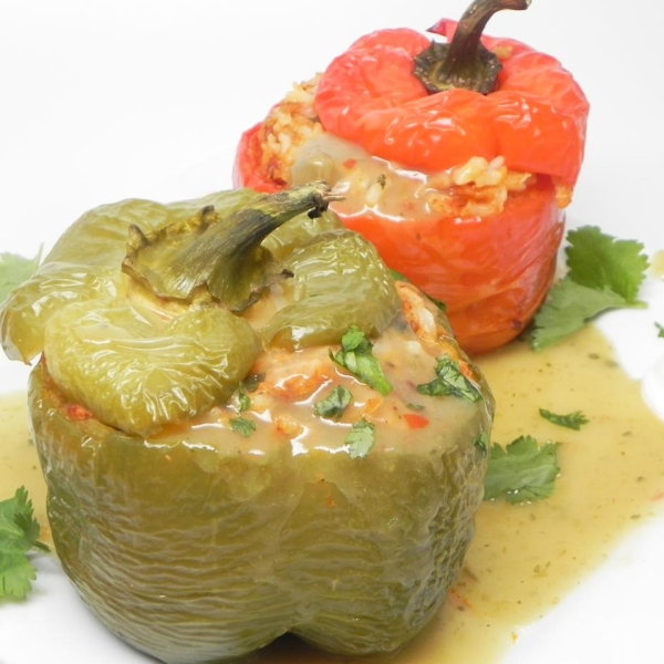 Chorizo-Stuffed Peppers with Green Chile Ranchero Sauce