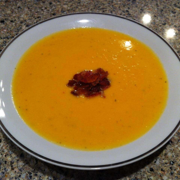 Roasted Butternut Squash and Sweet Potato Bisque with Smoked Applewood Bacon