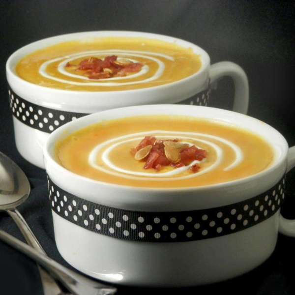 Roasted Butternut Squash and Sweet Potato Bisque with Smoked Applewood Bacon