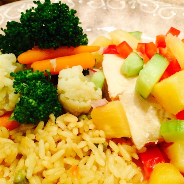 Poached Halibut with Chunky Pineapple Salsa