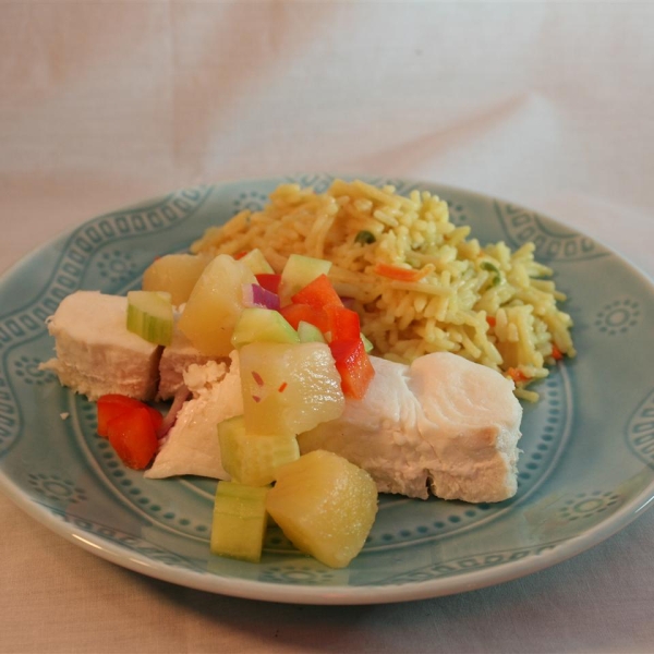 Poached Halibut with Chunky Pineapple Salsa