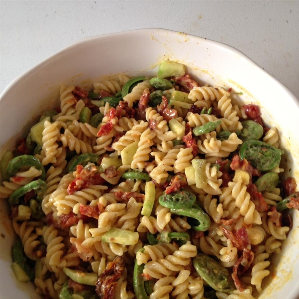 Pasta Salad with Fiddleheads, Bacon, and Sun-Dried Tomatoes
