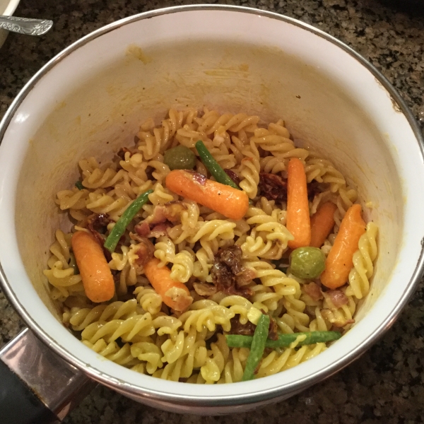 Pasta Salad with Fiddleheads, Bacon, and Sun-Dried Tomatoes