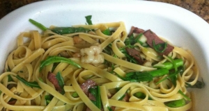 Linguine with Asparagus, Bacon, and Arugula