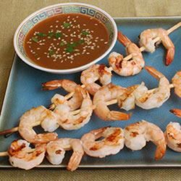 Sake Shrimp Skewers with Citrus-Sake Dipping Sauce