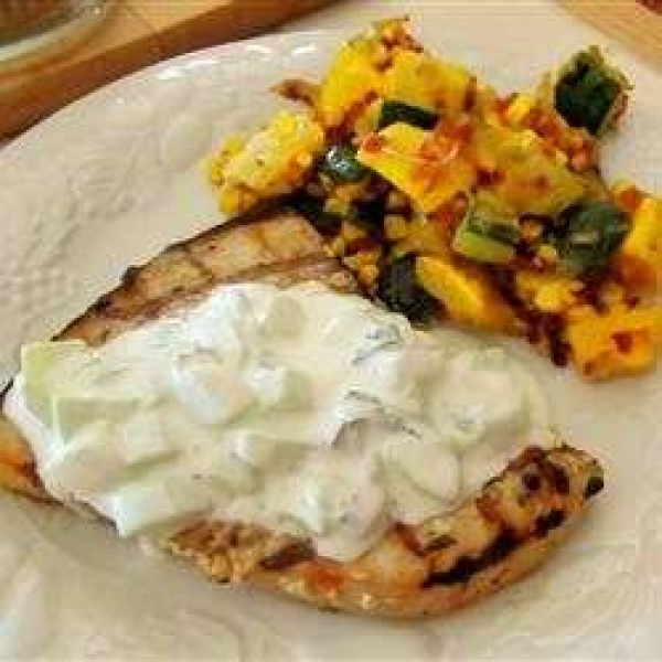 Grilled Swordfish Steaks with Cucumber Sauce