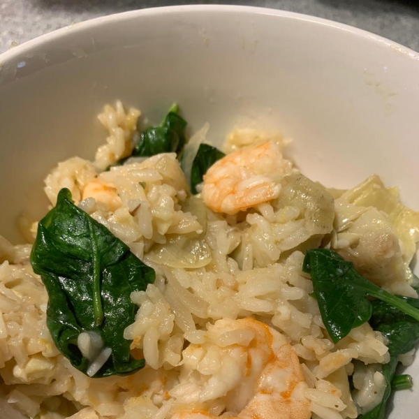 One-Skillet Shrimp and Rice with Spinach and Artichokes