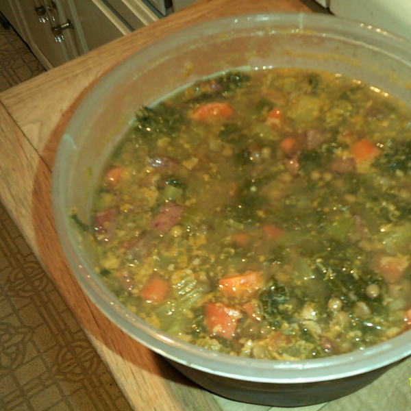 Black Lentil Stew with Sausage and Kale