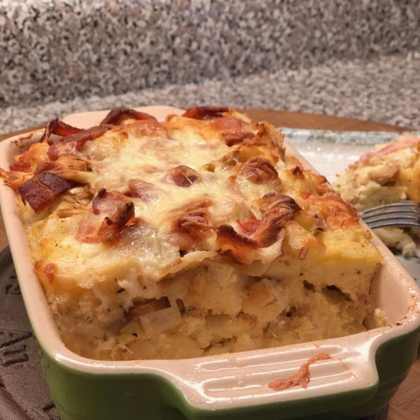 Savory Leek and Bacon Bread Pudding