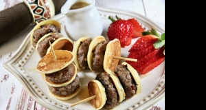 Mini Sausage Pancake Skewers with Spicy Syrup