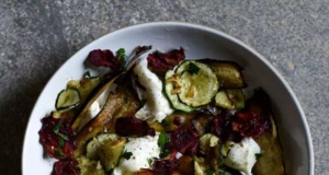 Burrata Salad with Fried Zucchini and Vegetable Chips