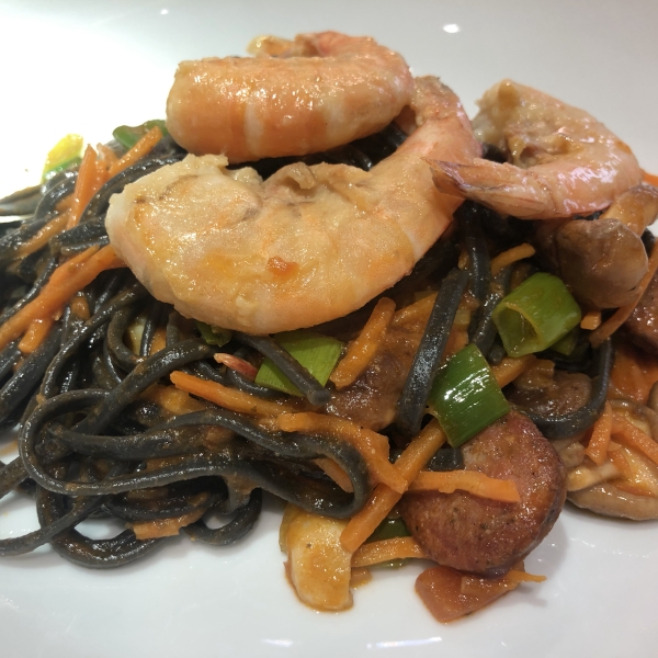 Shrimp and Andouille Sausage with Mustard Sauce