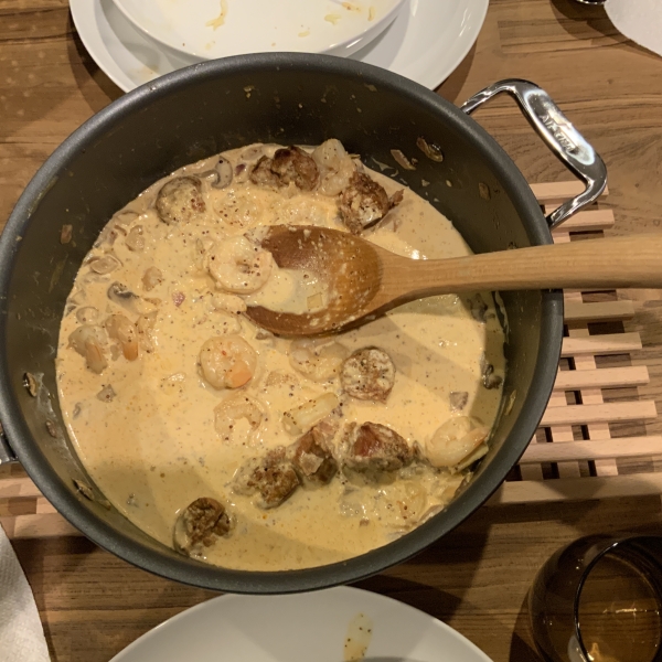 Shrimp and Andouille Sausage with Mustard Sauce
