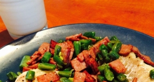 Seared Halibut with Bacon and Bean Relish