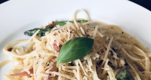 Spinach, Egg, and Pancetta with Linguine