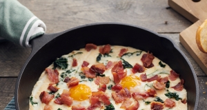 Skillet Baked Eggs with Bacon Alfredo Sauce