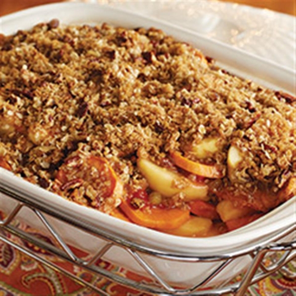 Glazed Apples and Sweet Potatoes with Pecan Streusel Topping